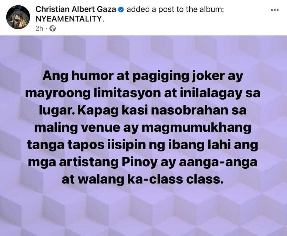 Xian Gaza, may post tungkol sa pagpapatawa: "Nasobrahan sa maling venue" Xian Gaza, may post tungkol sa pagpapatawa: "Nasobrahan sa maling venue"