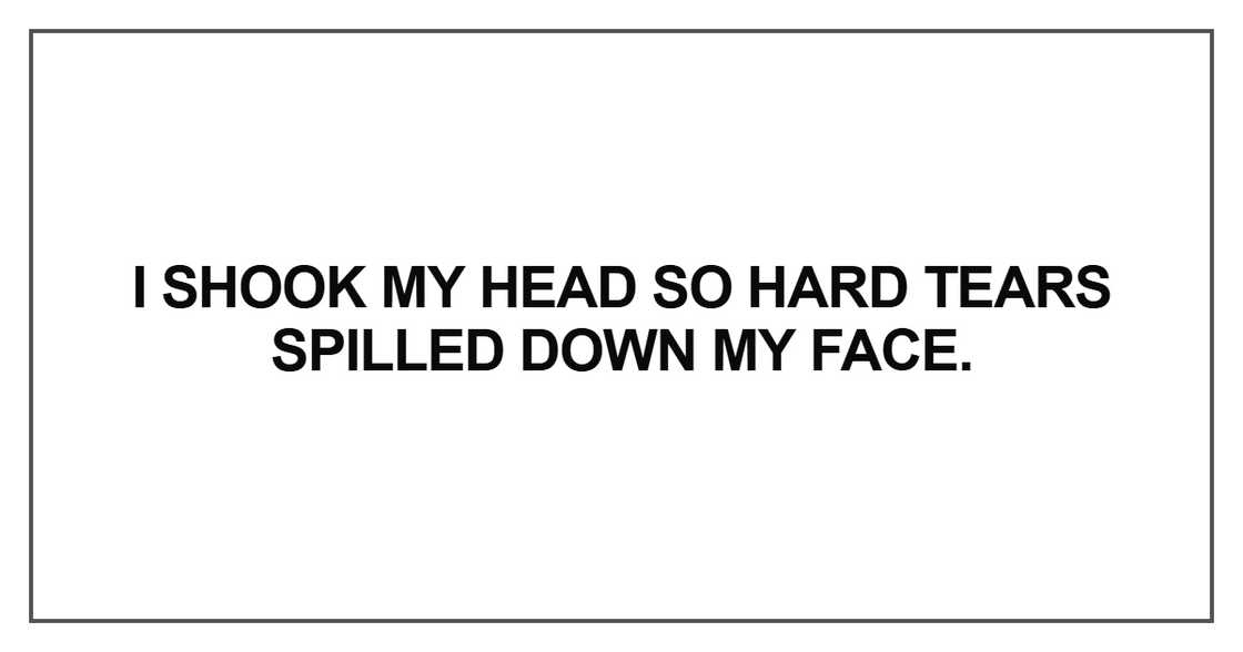 I shook my head so hard tears spilled down my face