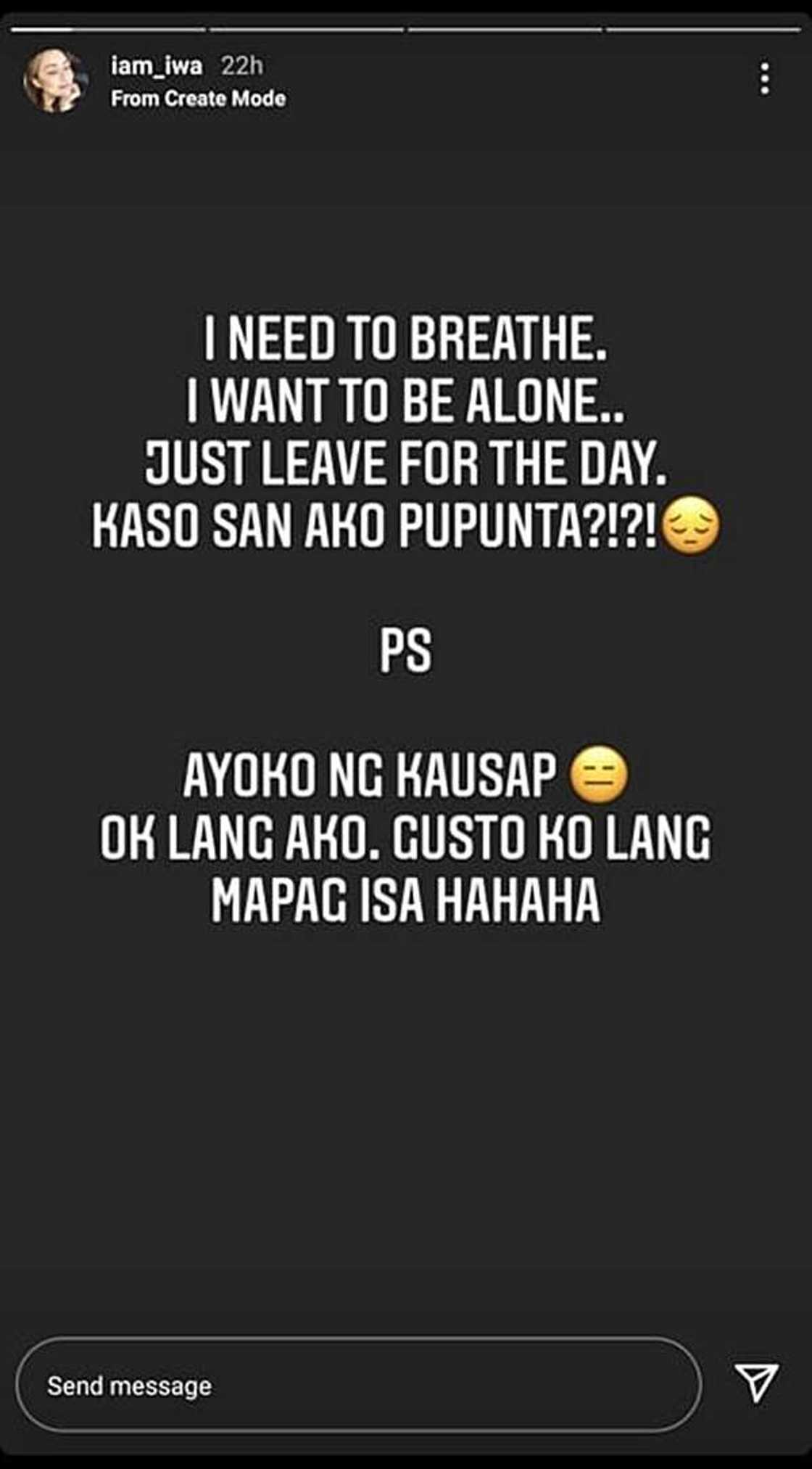 Iwa Moto, ibinahagi ang nais na maging mapag-isa muna sa isang viral post Iwa Moto, ibinahagi ang nais na maging mapag-isa muna sa isang viral post