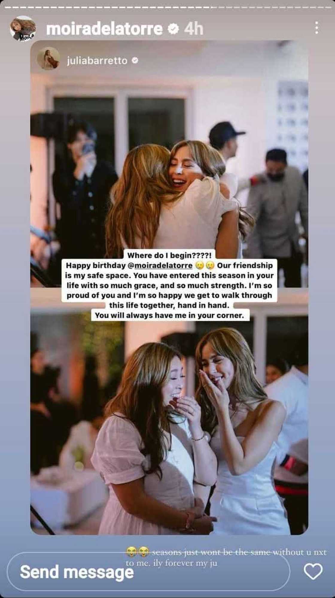 Julia Barretto pens heartfelt birthday message for Moira dela Torre Julia Barretto pens heartfelt birthday message for Moira dela Torre