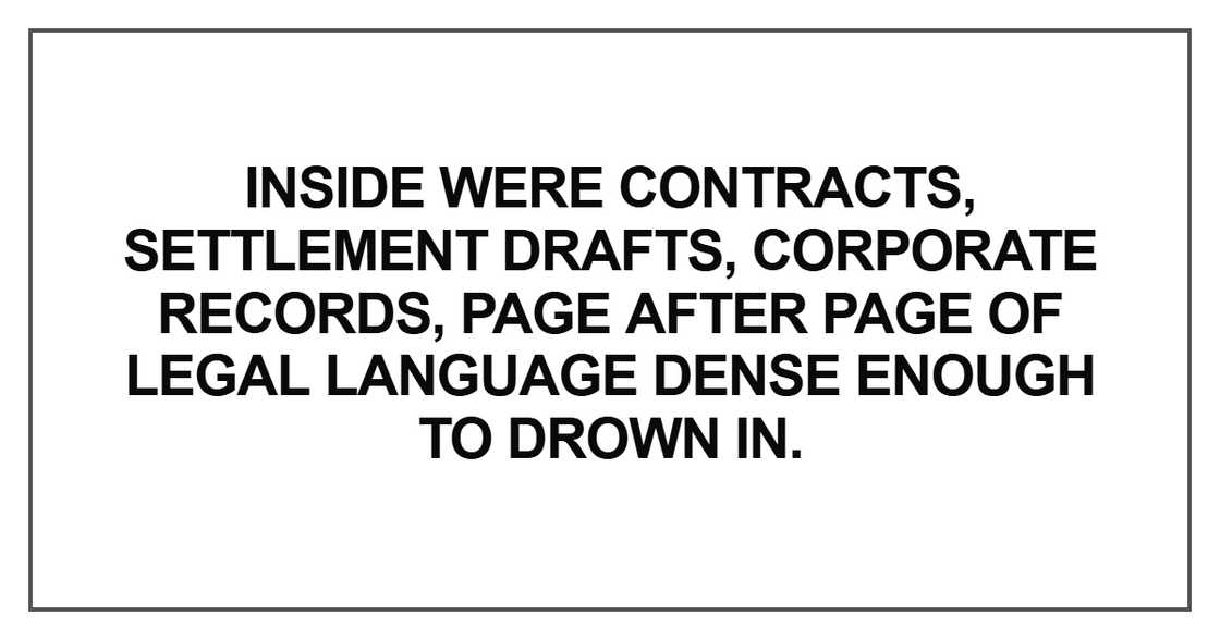 Inside were contracts, settlement drafts, corporate records, page Inside were contracts, settlement drafts, corporate records, page