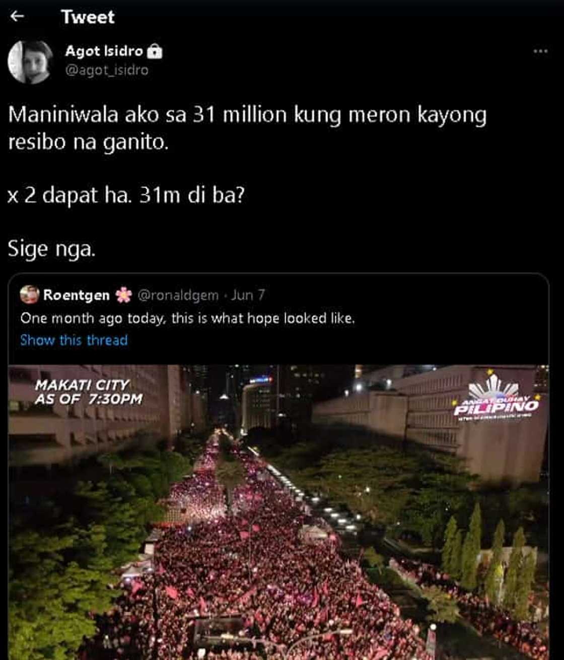 Agot Isidro, hinamon ang 31 million: "Maniniwala ako kung meron kayong resibo na ganito" Agot Isidro, hinamon ang 31 million: "Maniniwala ako kung meron kayong resibo na ganito"