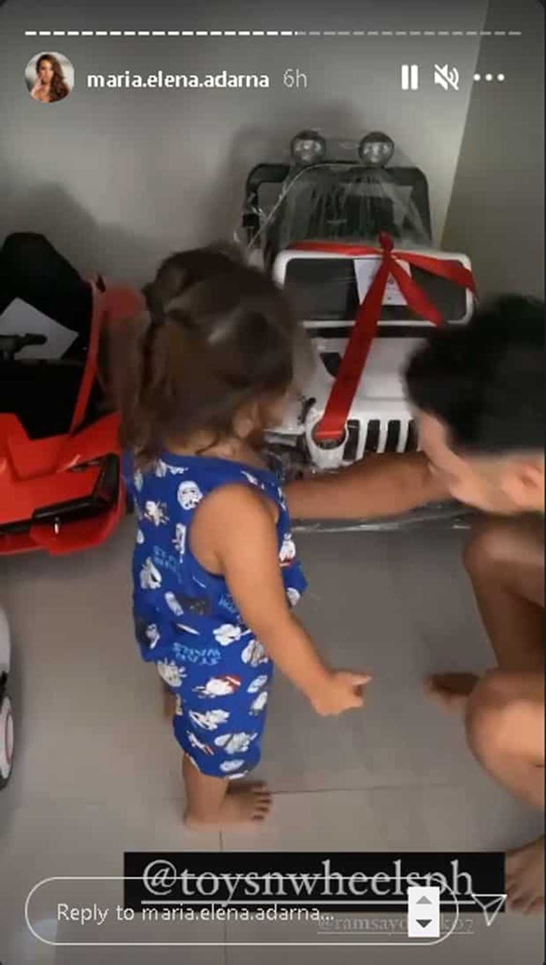 Derek Ramsay gives Elias giant remote control car, labels it: "From Tito D" Derek Ramsay gives Elias giant remote control car, labels it: "From Tito D"