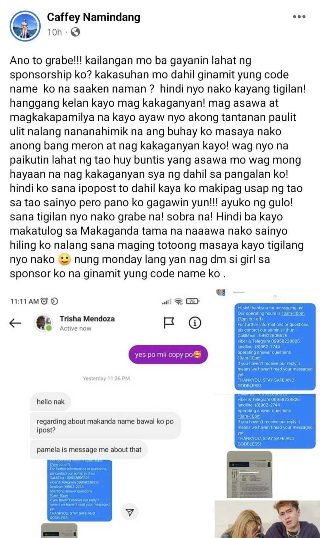 Caffey Namindang, ipinost ang convo ng bagong ‘Makaganda’ sa kanyang mga sponsor Caffey Namindang, ipinost ang convo ng bagong ‘Makaganda’ sa kanyang mga sponsor