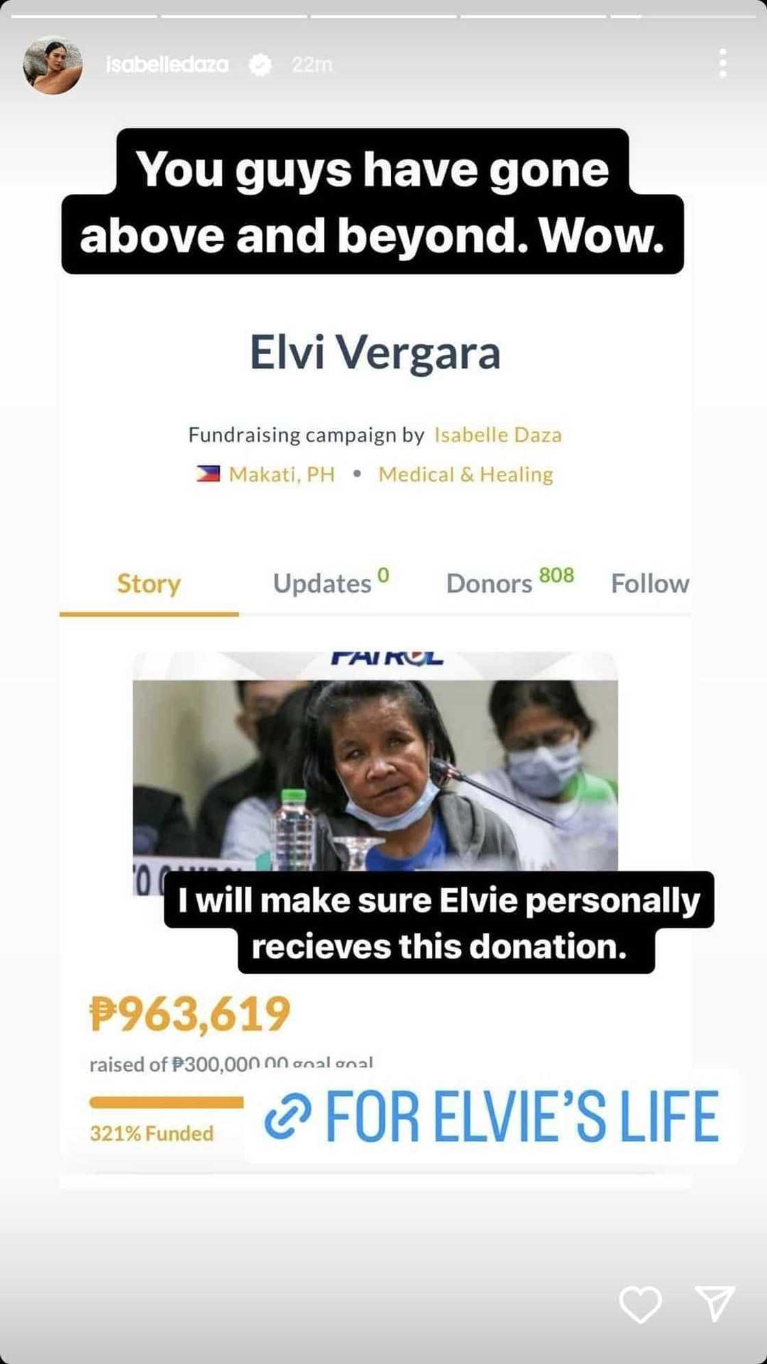 Fundraiser ni Isabelle Daza para kay Aling Elvie, umabot na ng P963k