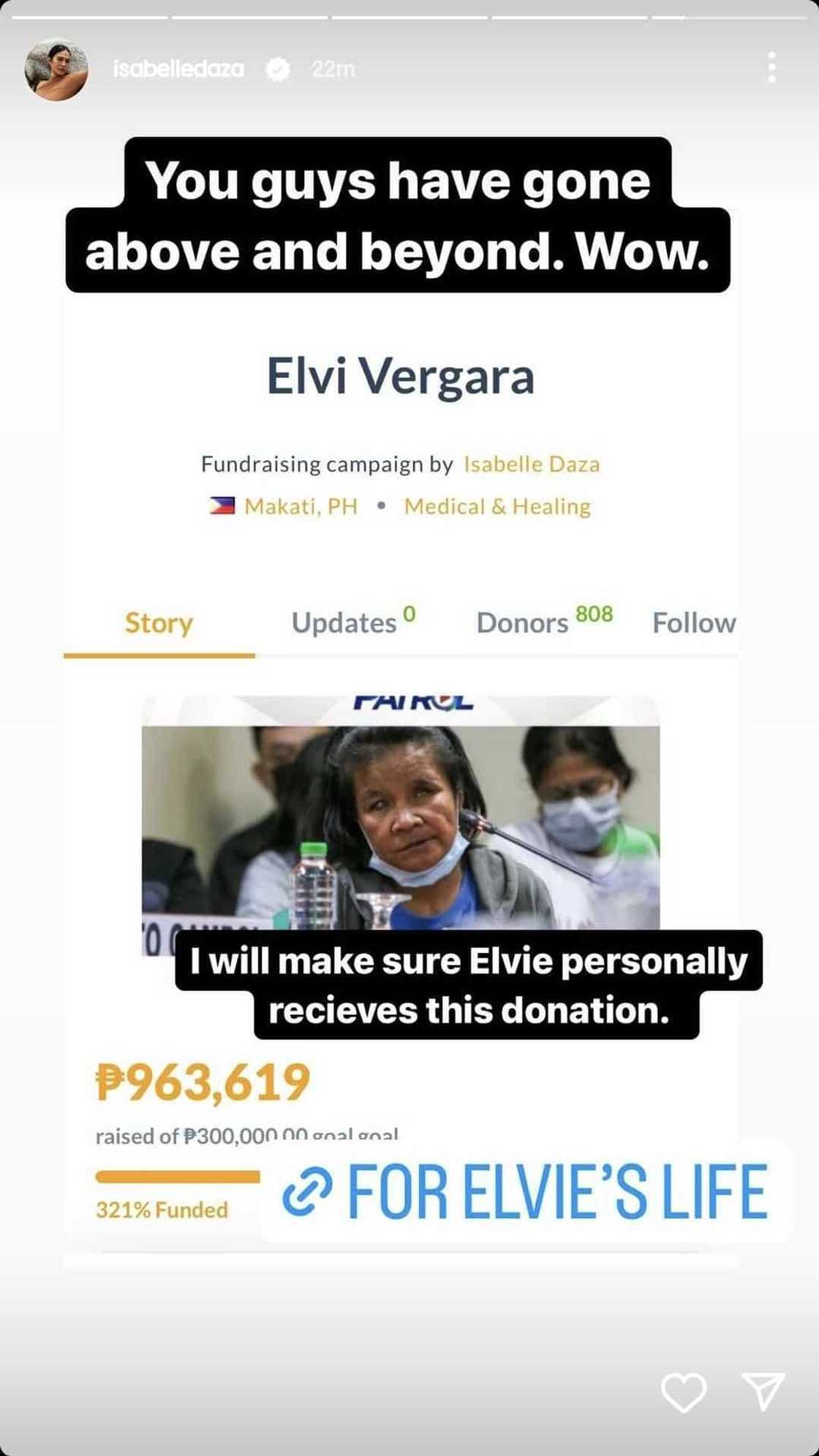 Fundraiser ni Isabelle Daza para kay Aling Elvie, umabot na ng P963k Fundraiser ni Isabelle Daza para kay Aling Elvie, umabot na ng P963k
