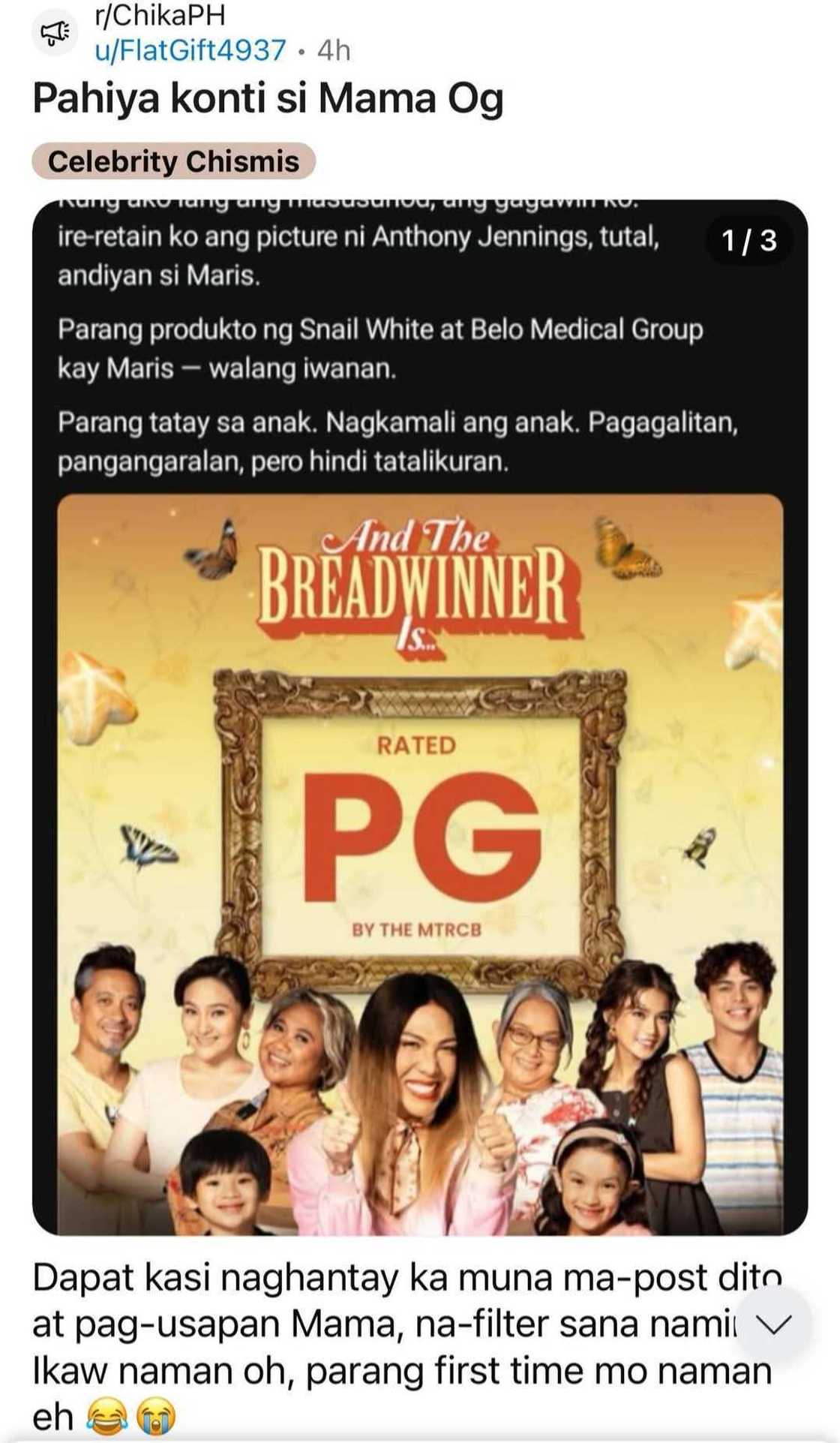 Ogie Diaz explains why he removed his post about 'And The Breadwinner Is' poster