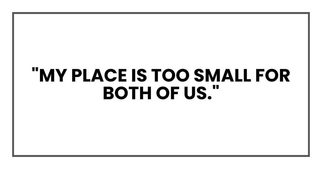 "My place is too small for both of us."