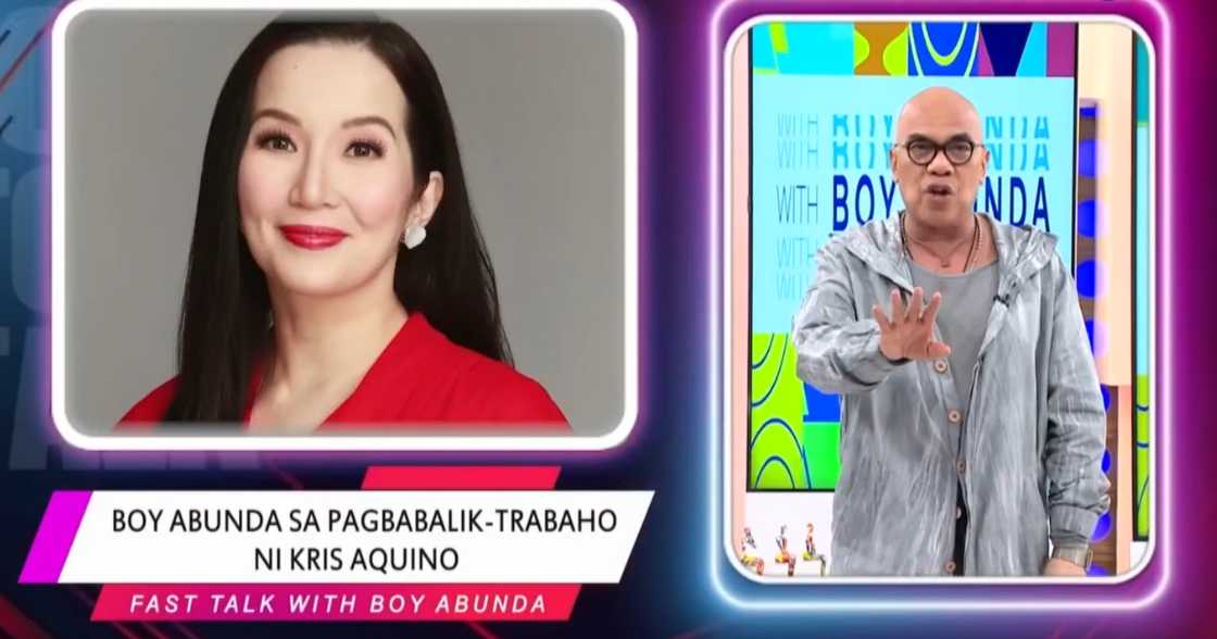 Boy Abunda, nag-react sa pagbabalik-trabaho ni Kris Aquino (Screenshot from Fast Talk with Boy Abunda via GMA Network) Boy Abunda, nag-react sa pagbabalik-trabaho ni Kris Aquino (Screenshot from Fast Talk with Boy Abunda via GMA Network)