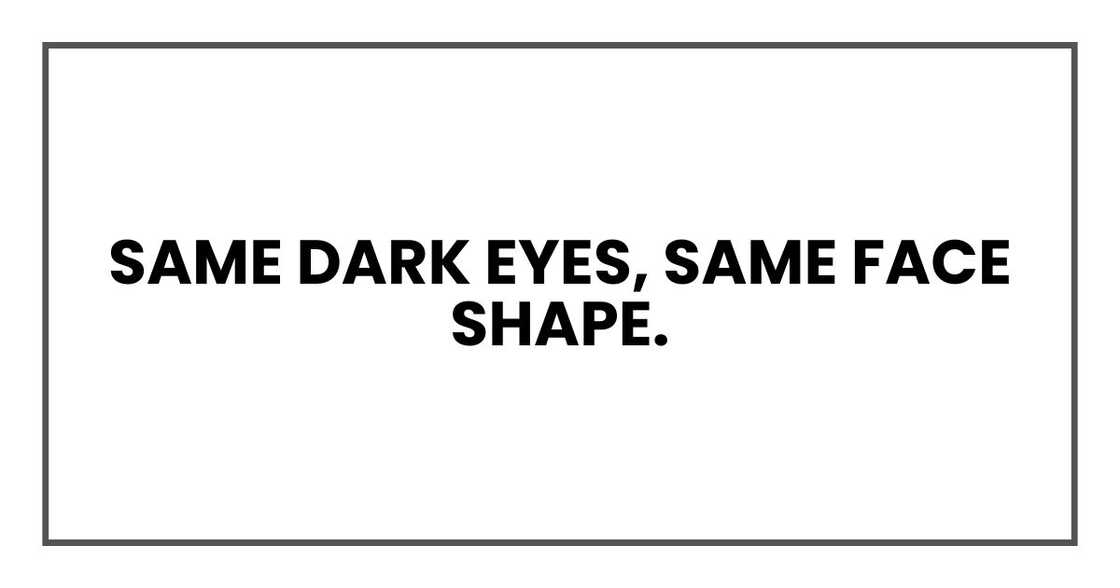 Same dark eyes, same face shape. Same dark eyes, same face shape.
