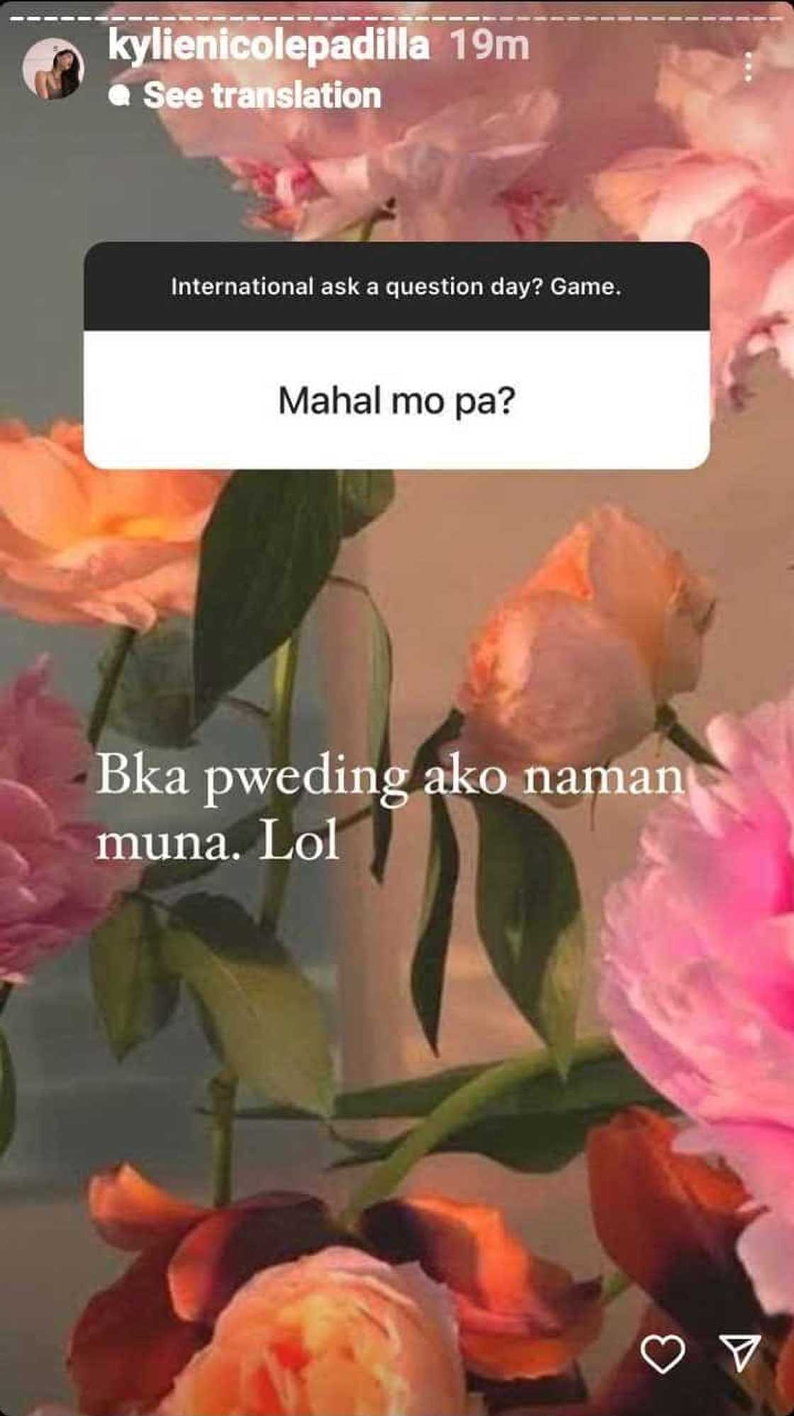 Kylie Padilla responds to “mahal mo pa” question of netizen: “ako naman muna” Kylie Padilla responds to “mahal mo pa” question of netizen: “ako naman muna”