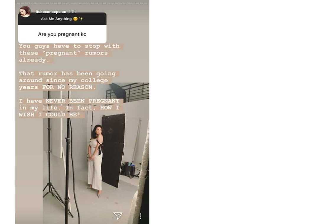 KC Concepcion finally breaks her silence on rumors that she is pregnant KC Concepcion finally breaks her silence on rumors that she is pregnant