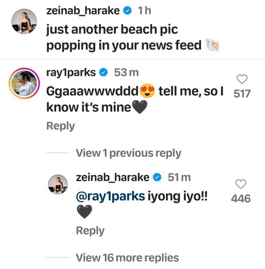 Ray Parks, napa-comment ng “ggaaawwwddd” sa beach pics ni Zeinab Harake; Zeinab, nag-reply: “iyong iyo”