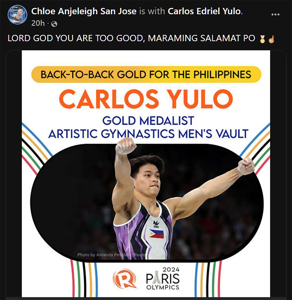 Chloe San Jose, sobra-sobra pasasalamat sa pagkapanalo ni Carlos Yulo ng 2nd Gold