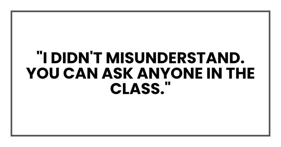 "I didn't misunderstand. You can ask anyone in the class." "I didn't misunderstand. You can ask anyone in the class."