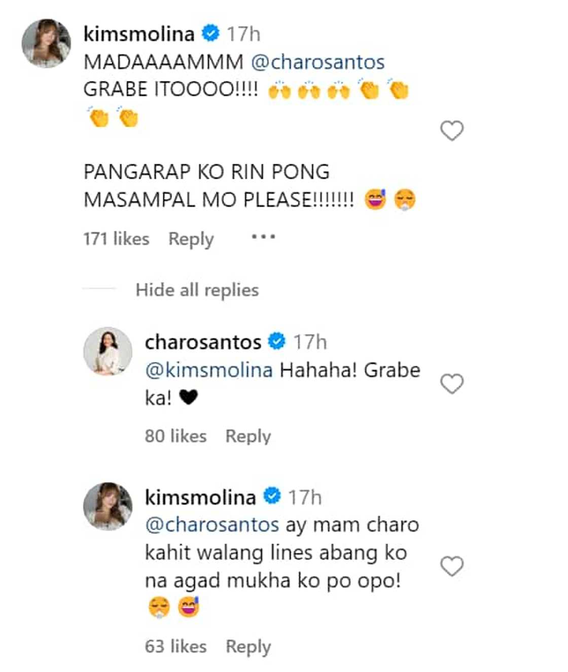 Celebs, nag-react sa post ni Charo Santos matapos ang viral Tindeng vs. Lena scene