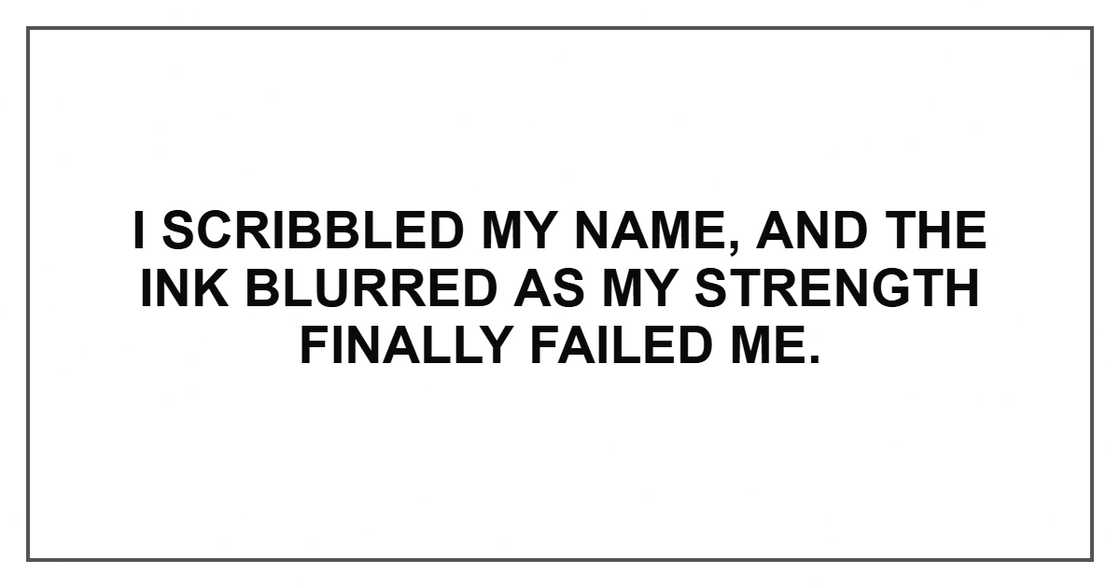 I scribbled my name, and the ink blurred as my strength finally failed me.