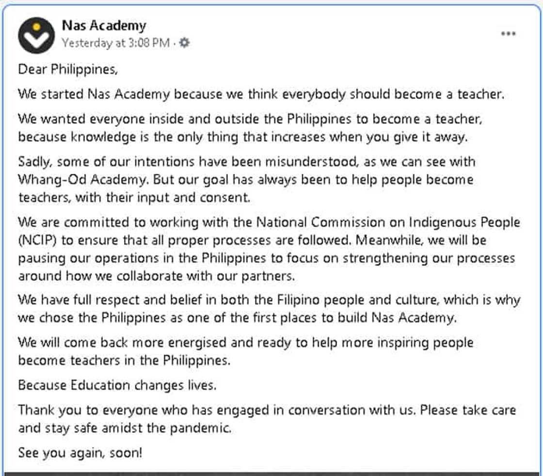 Nas Academy, itinigil ang operasyon sa Pilipinas sa gitna ng Apo Whang-Od controversy Nas Academy, itinigil ang operasyon sa Pilipinas sa gitna ng Apo Whang-Od controversy