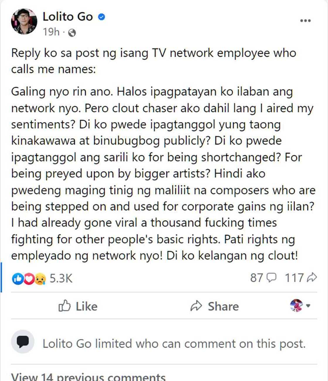 Lolito Go, niresbakan nang-bash sa kanya dahil ipinagtanggol si Jason Hernandez: “Di ko kelangan ng clout” Lolito Go, niresbakan nang-bash sa kanya dahil ipinagtanggol si Jason Hernandez: “Di ko kelangan ng clout”