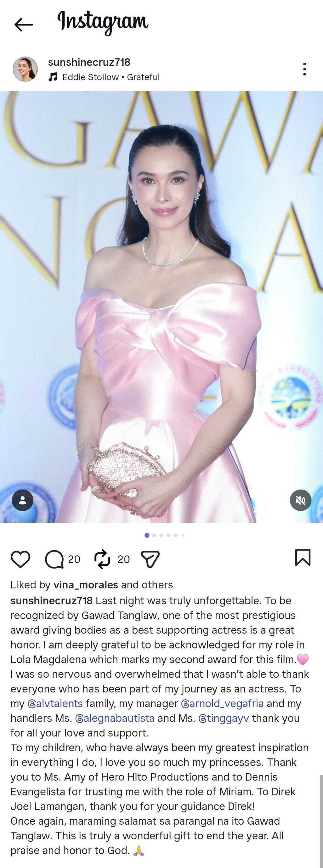 Sunshine Cruz reflects on "unforgettable" win at Gawad Tanglaw Sunshine Cruz reflects on "unforgettable" win at Gawad Tanglaw