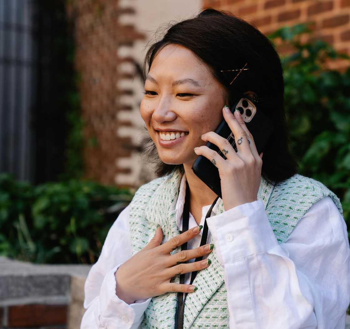 A relieved woman on a call A relieved woman on a call