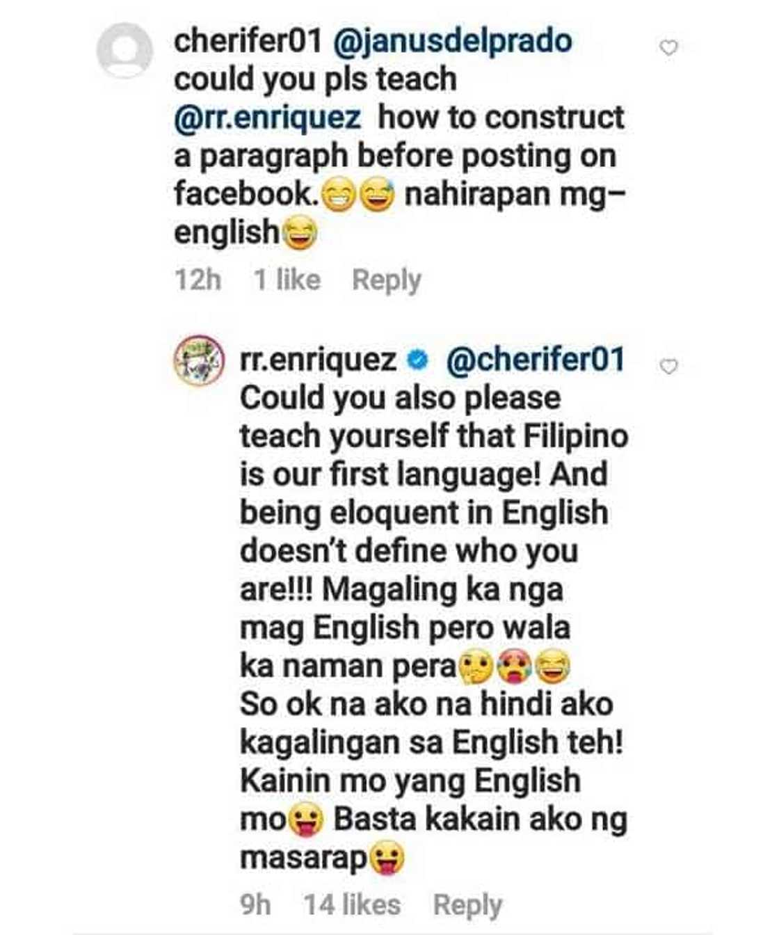 RR Enriquez, rumesbak sa basher na nagsabing hirap siyang mag-English: “wala ka naman pera” RR Enriquez, rumesbak sa basher na nagsabing hirap siyang mag-English: “wala ka naman pera”