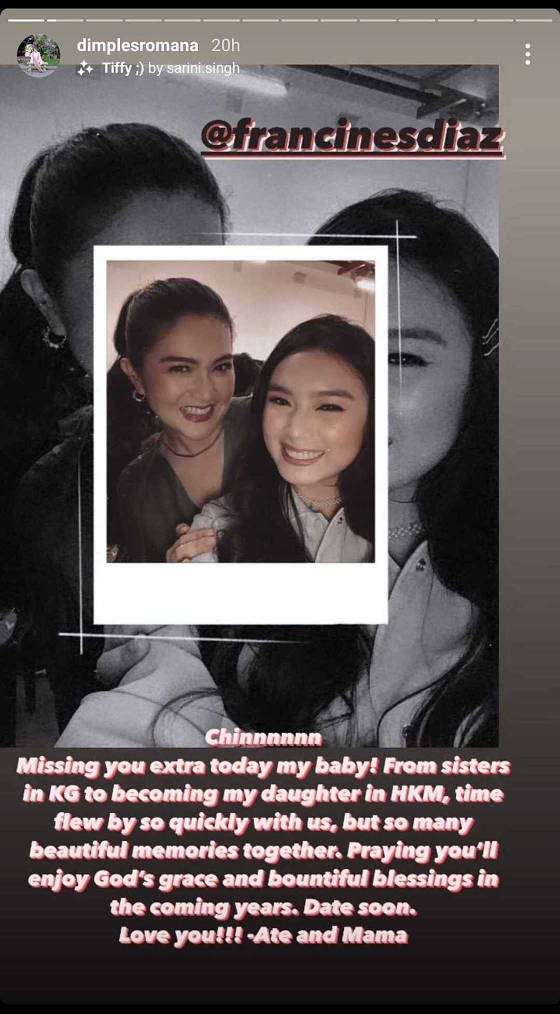 Dimples Romana pens sweet and heartwarming birthday note for Francine Diaz Dimples Romana pens sweet and heartwarming birthday note for Francine Diaz