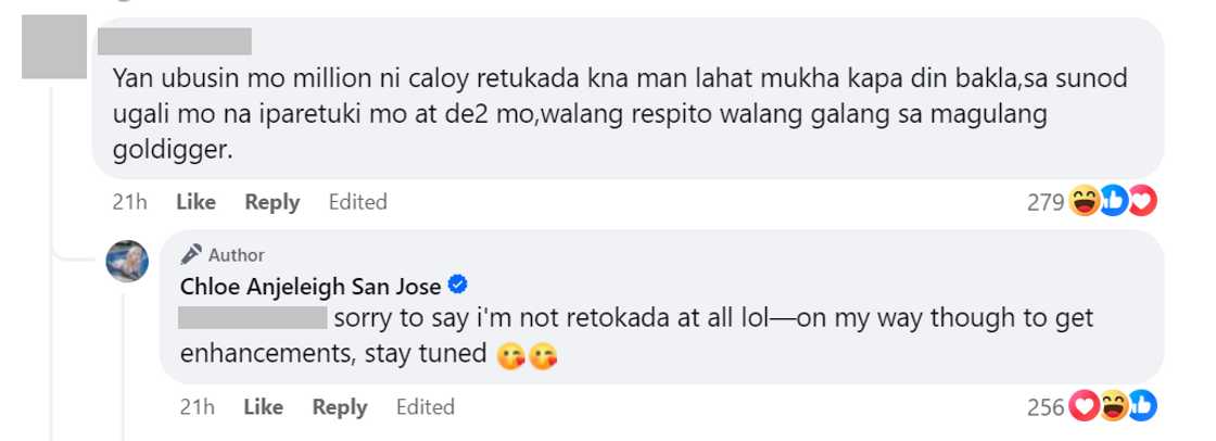 Chloe San Jose, sinagot ang bashers na nagsabing retokada siya Chloe San Jose, sinagot ang bashers na nagsabing retokada siya