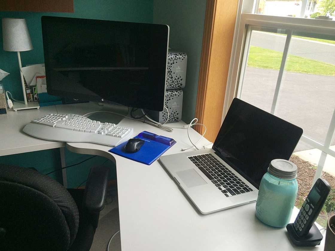 Home workspace for a remote worker.