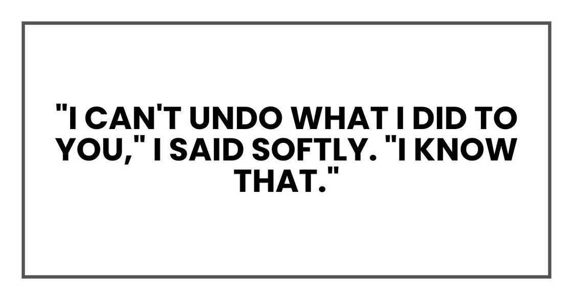 "I can't undo what I did to you," I said softly. "I know that."