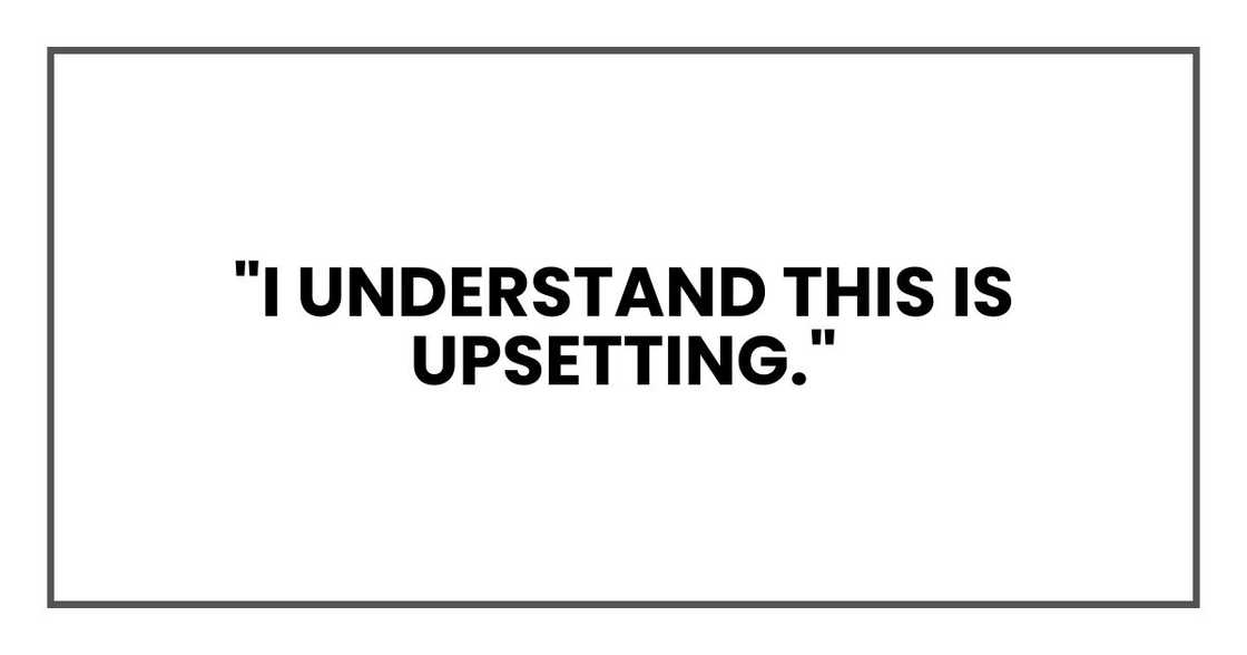 "I understand this is upsetting." "I understand this is upsetting."