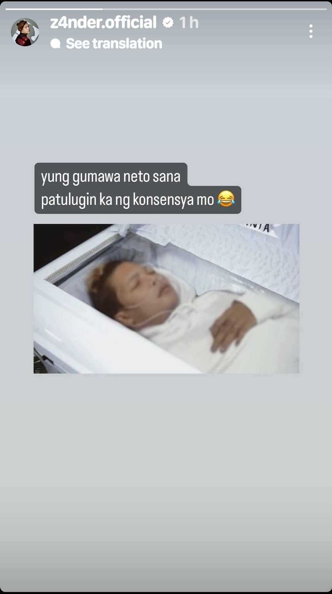 Xander Arizala, may prangkang mensahe sa gumawa ng edited pic kung saan tila nakahiga siya sa kabaong