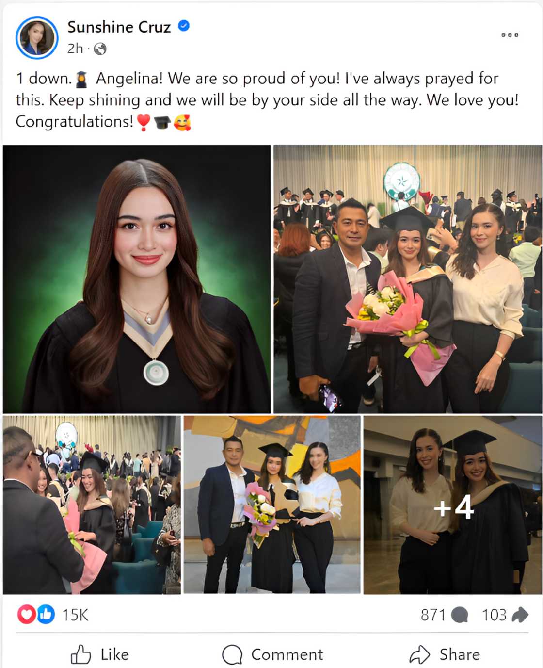 Sunshine Cruz, may nakakaantig na mensahe para kay Angelina na nagtapos sa kolehiyo