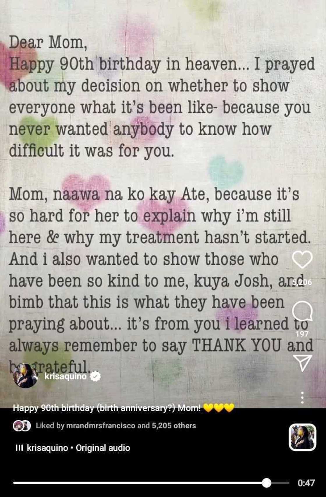 Kris Aquino writes open letter for Cory Aquino; gives update on her health, family Kris Aquino writes open letter for Cory Aquino; gives update on her health, family