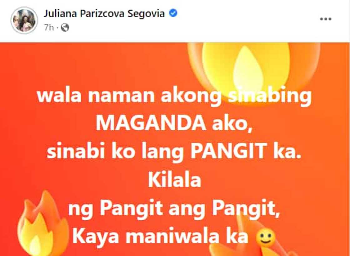 Juliana Segovia, muling nagpatutsada: "Kilala ng pangit ang pangit"