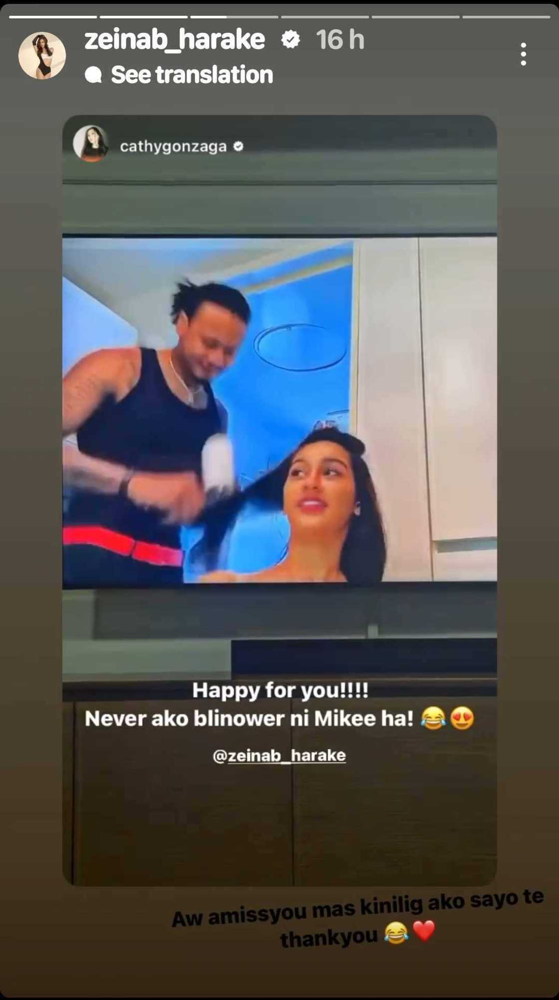 Zeinab Harake, nag-react sa “happy for you” post ni Alex Gonzaga: “mas kinilig ako sa’yo” Zeinab Harake, nag-react sa “happy for you” post ni Alex Gonzaga: “mas kinilig ako sa’yo”