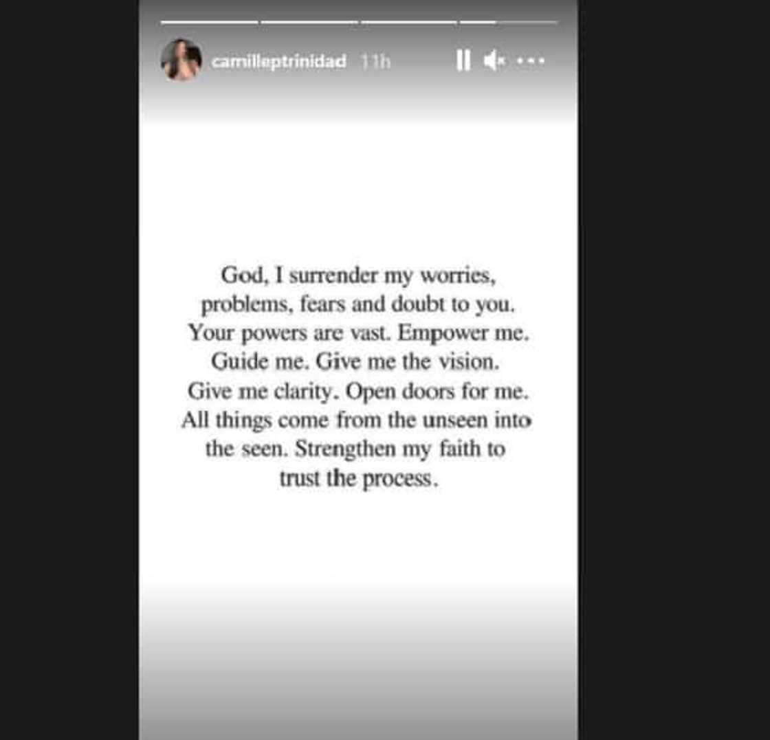 Camille Trinidad, humingi na ng tulong sa Diyos sa gitna ng mga kontrobersya Camille Trinidad, humingi na ng tulong sa Diyos sa gitna ng mga kontrobersya