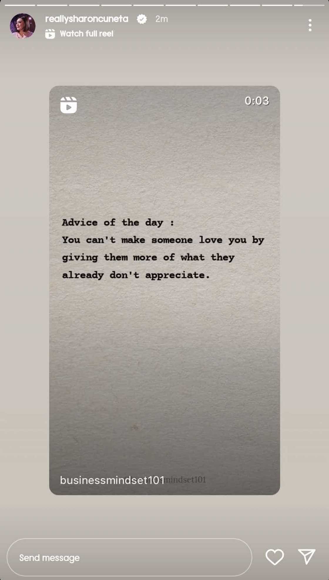 Sharon Cuneta shares a meaningful quote: "You can't make someone love you" Sharon Cuneta shares a meaningful quote: "You can't make someone love you"