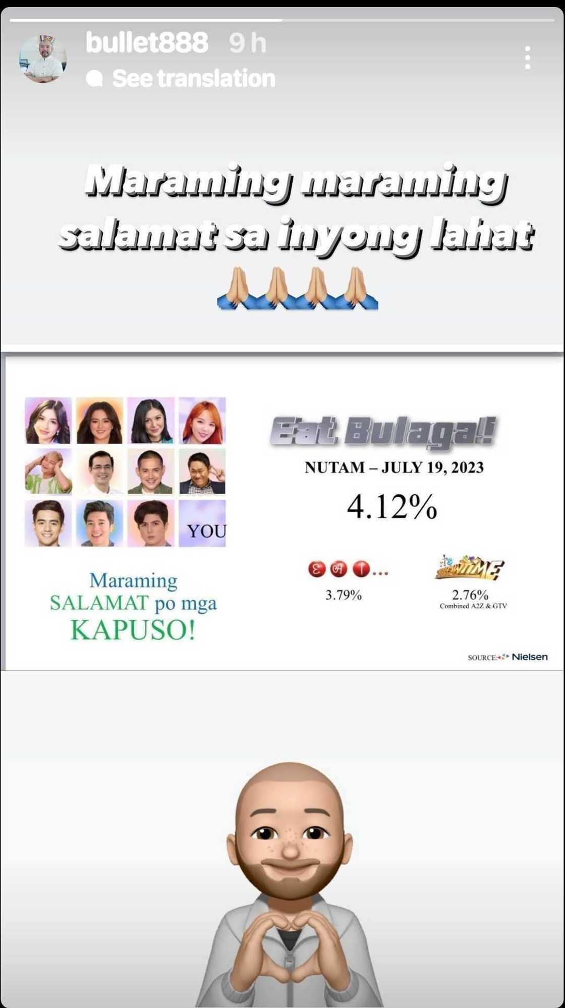 Mayor Bullet Jalosjos, nagpasalamat matapos manguna ang TAPE’s ‘Eat Bulaga’ sa ratings Mayor Bullet Jalosjos, nagpasalamat matapos manguna ang TAPE’s ‘Eat Bulaga’ sa ratings