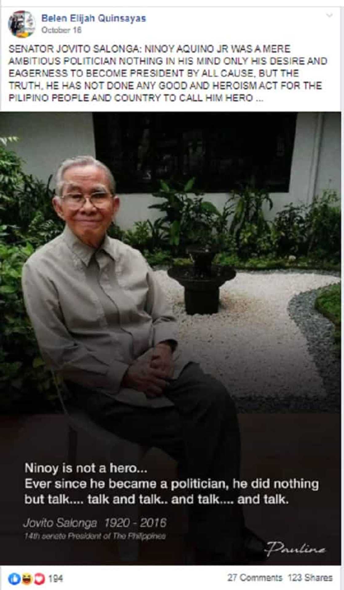 Fact check: Late Senate President Jovito Salong said Ninoy Aquino is not a ‘hero’ Fact check: Late Senate President Jovito Salong said Ninoy Aquino is not a ‘hero’