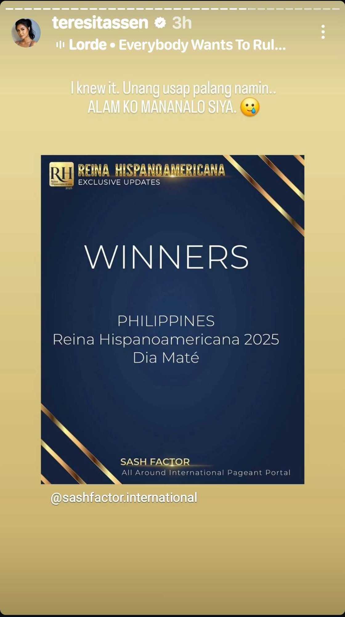 Winwyn Marquez, nag-react sa pagkakapanalo ni Dia Mate bilang Reina Hispanoamericana 2025 Winwyn Marquez, nag-react sa pagkakapanalo ni Dia Mate bilang Reina Hispanoamericana 2025