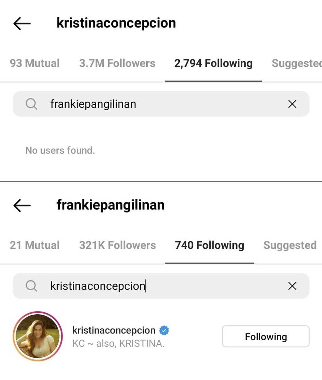 KC Concepcion, naispatang naka-unfollow kay Frankie Pangilinan sa Instagram KC Concepcion, naispatang naka-unfollow kay Frankie Pangilinan sa Instagram