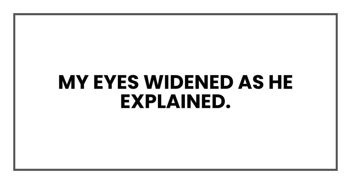 My eyes widened as he explained. My eyes widened as he explained.