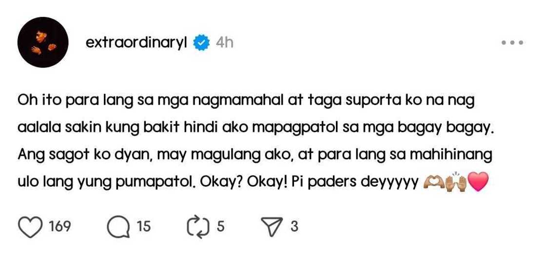 Skusta Clee, may post ukol sa mga 'pumapatol': "Okay? Okay!"