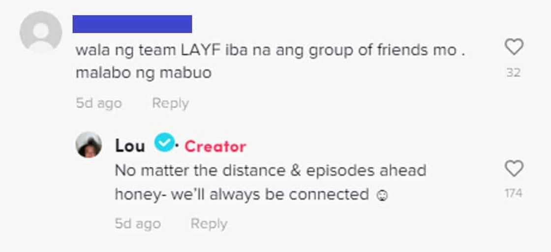 Lou Yanong, may sagot sa netizen na nagsabing malabo nang mabuo ang Team LAYF: "we’ll always be connected" Lou Yanong, may sagot sa netizen na nagsabing malabo nang mabuo ang Team LAYF: "we’ll always be connected"