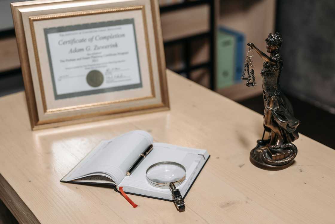 A certificate of completion on the table