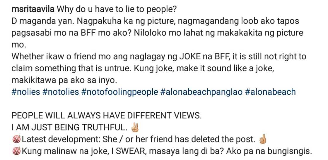 Rita Avila has heated argument with netizens after calling out person who claims to be her 'BFF'