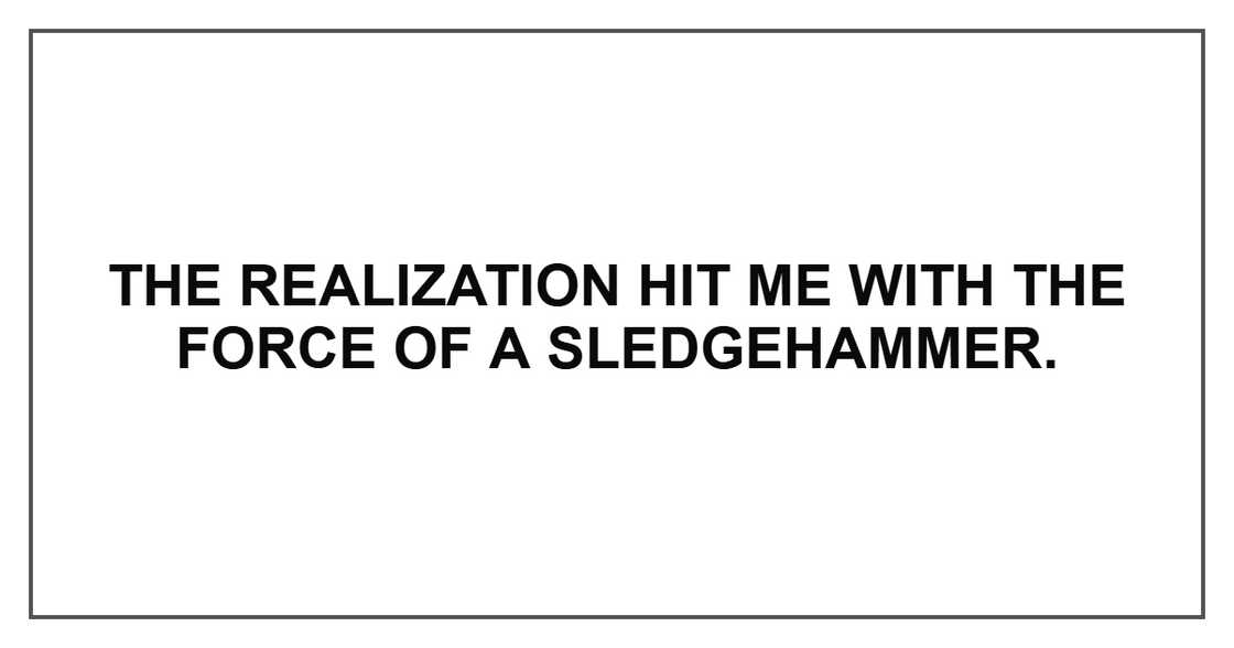 The realization hit me with the force of a sledgehammer.
