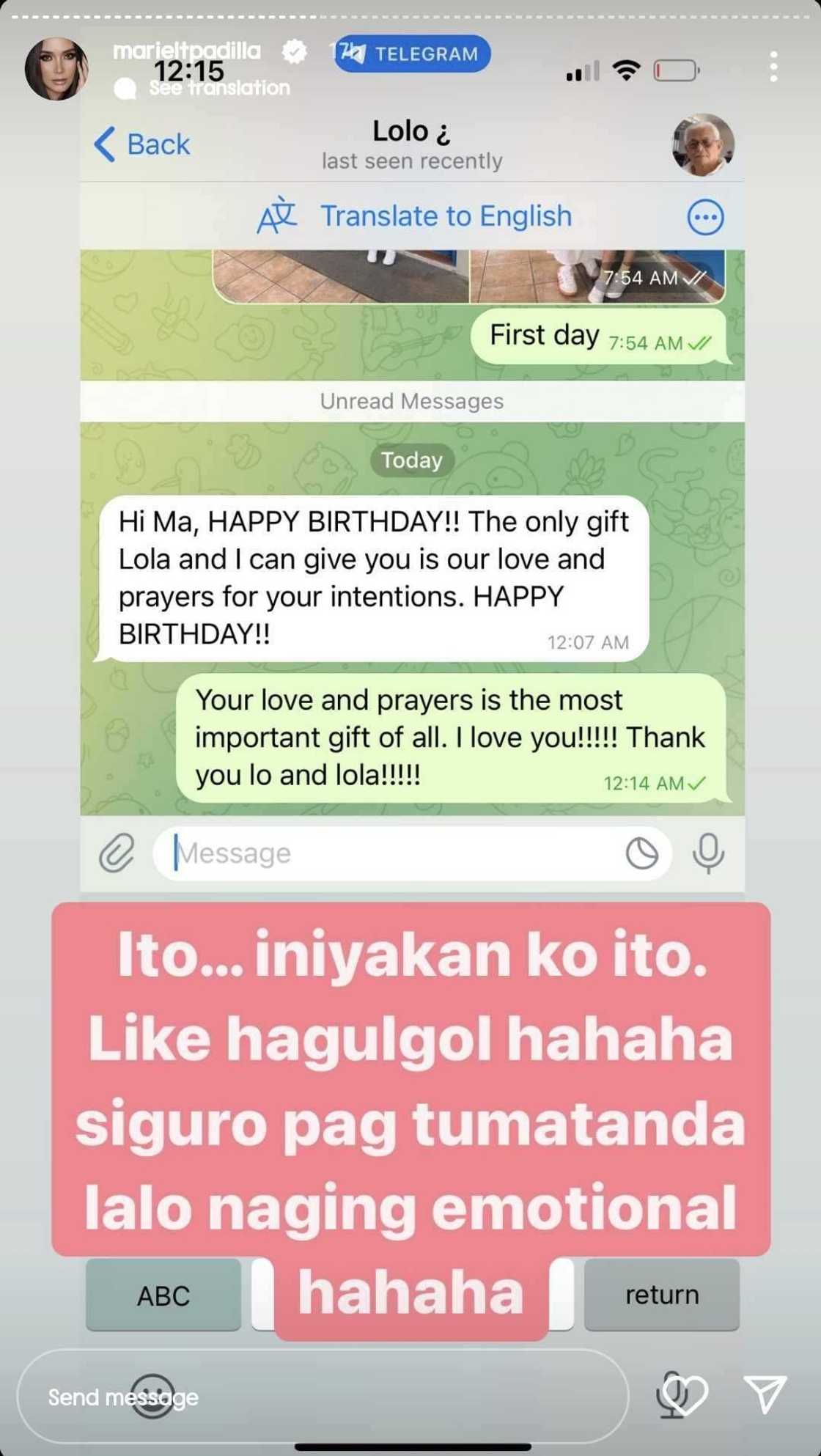 Mariel Padilla, humagulgol sa natanggap na text mula sa kanyang lolo Mariel Padilla, humagulgol sa natanggap na text mula sa kanyang lolo