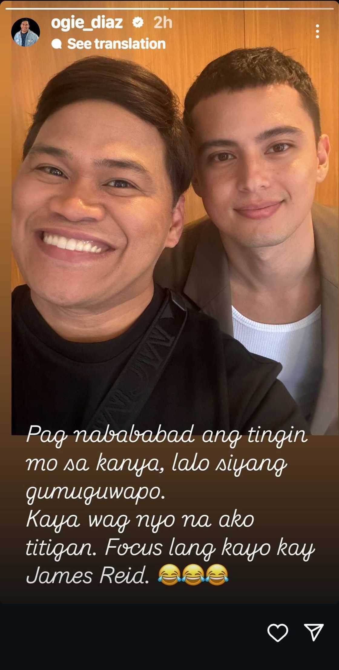 Ogie Diaz, may makulit na caption sa selfie nila ni James Reid